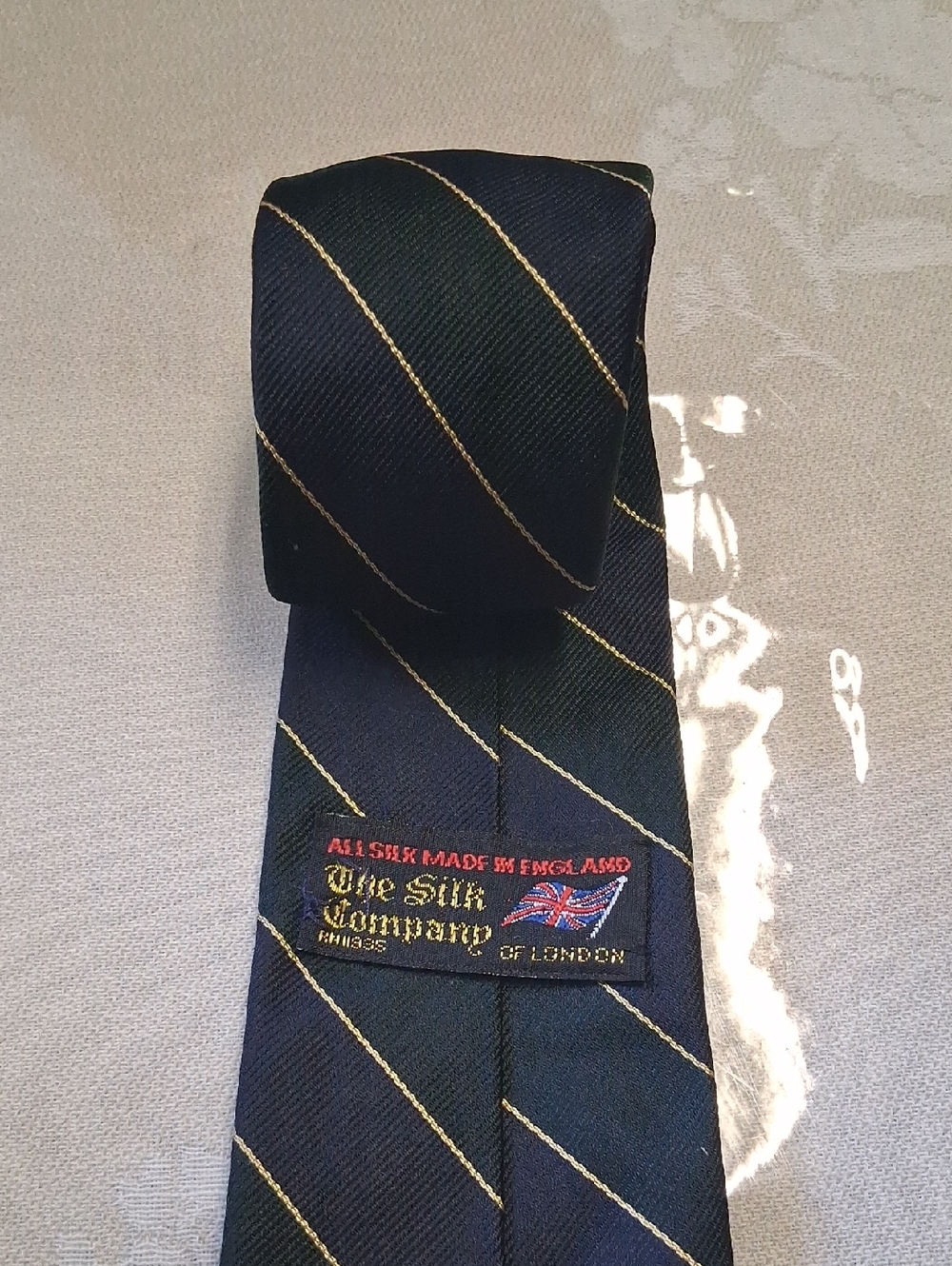 The Silk Company London Navy Tie with Gold Diagonal Stripes